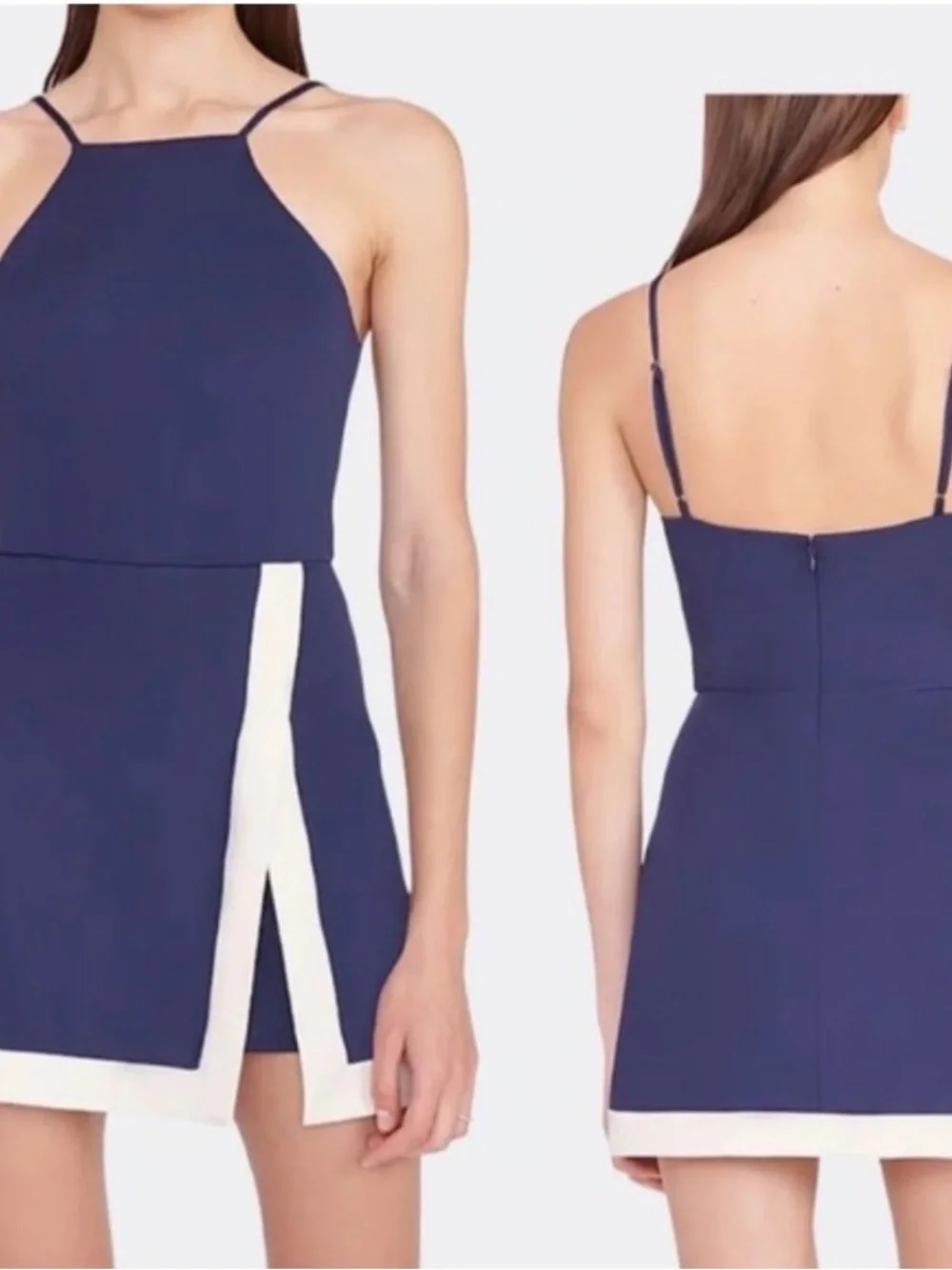 STAUD Navy Blue Mini Dress with White Contrast Trim - Picture 1 of 3